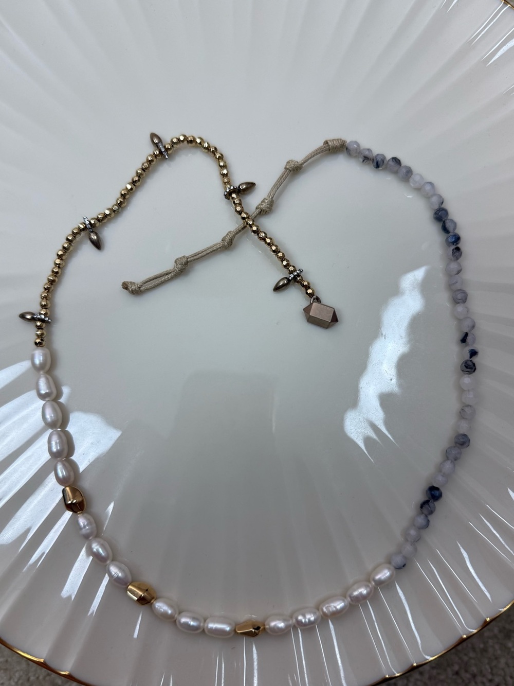 STELLA & DOT | Retired Beaded freshwater pearl mixed media layering Necklace